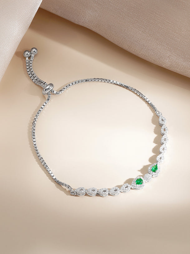 925 Fine Silver Emerald Charm Pull Bracelet