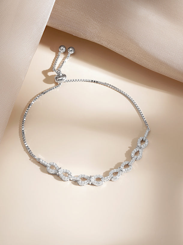 925 Fine Silver Zirconia Link Chain Adjustable Bracelet