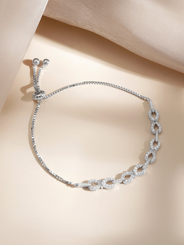 925 Fine Silver Zirconia Link Chain Adjustable Bracelet