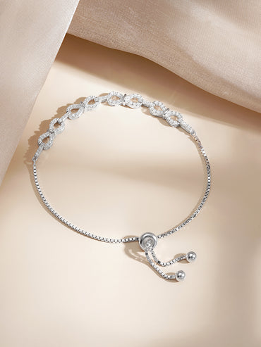 925 Fine Silver Zirconia Link Chain Adjustable Bracelet