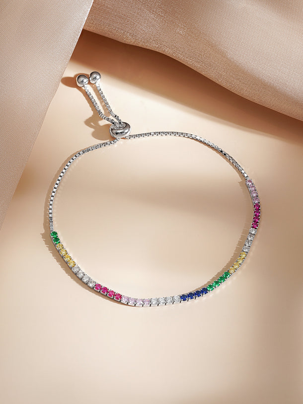 925 Fine Silver Multicolor Crystal Charm Bracelet