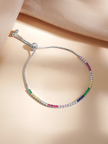 925 Fine Silver Multicolor Crystal Charm Bracelet