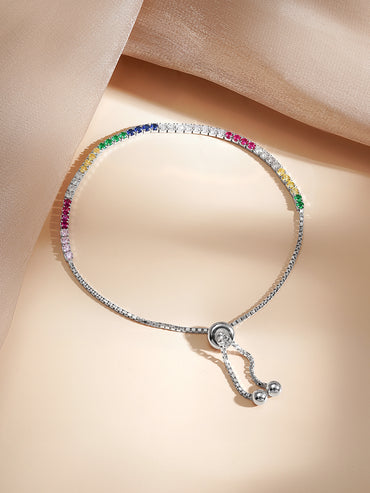 925 Fine Silver Multicolor Crystal Charm Bracelet