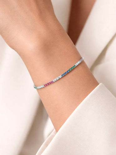 925 Fine Silver Multicolor Crystal Charm Bracelet