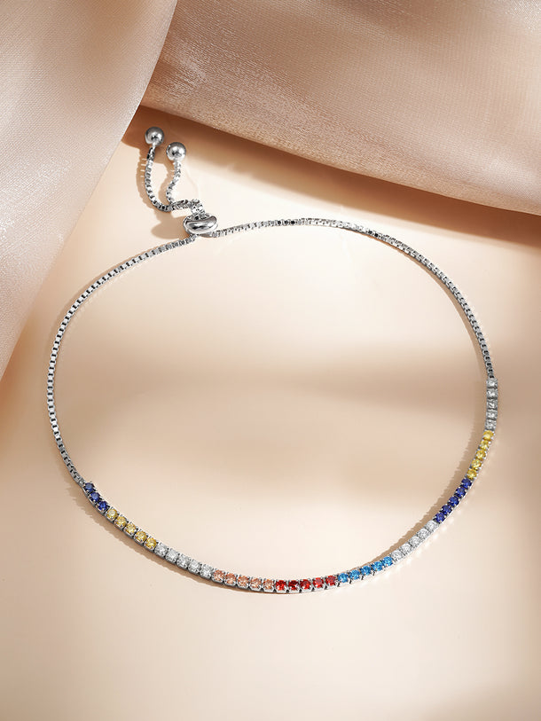 925 Fine Silver Rainbow Crystal Beaded Bracelet
