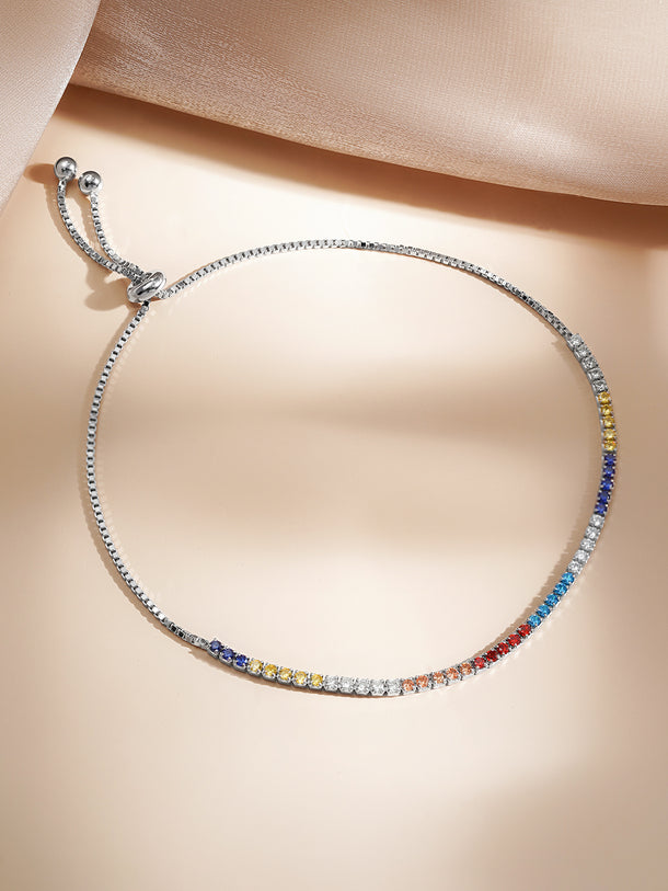 925 Fine Silver Rainbow Crystal Beaded Bracelet
