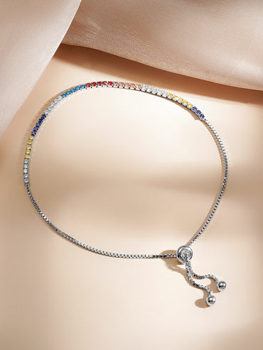 925 Fine Silver Rainbow Crystal Beaded Bracelet