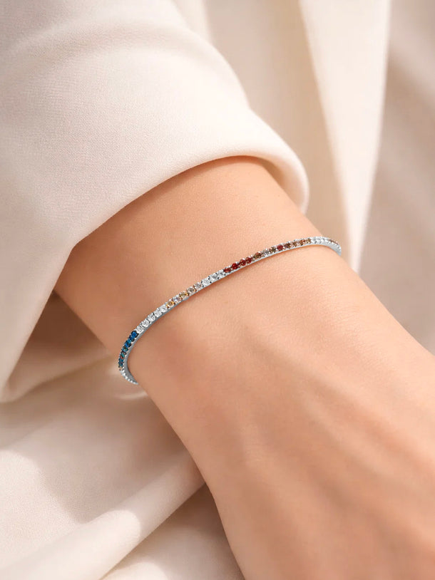 925 Fine Silver Rainbow Crystal Beaded Bracelet