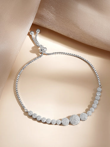 925 Fine Silver Crystal Circle Charm Bracelet