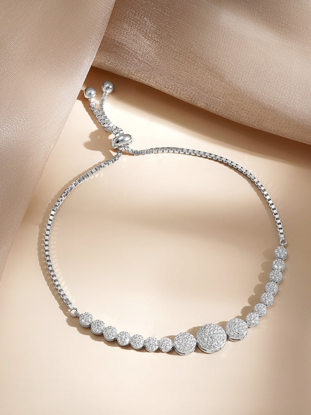925 Fine Silver Crystal Circle Charm Bracelet
