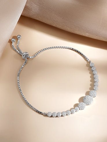 925 Fine Silver Crystal Circle Charm Bracelet