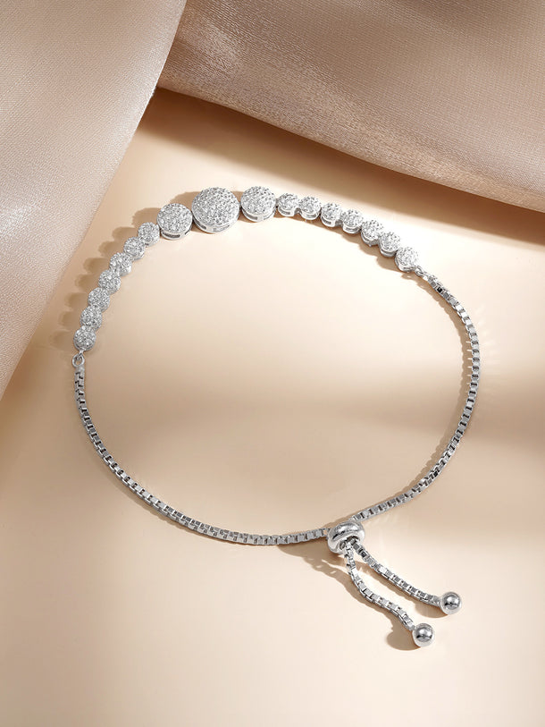 925 Fine Silver Crystal Circle Charm Bracelet