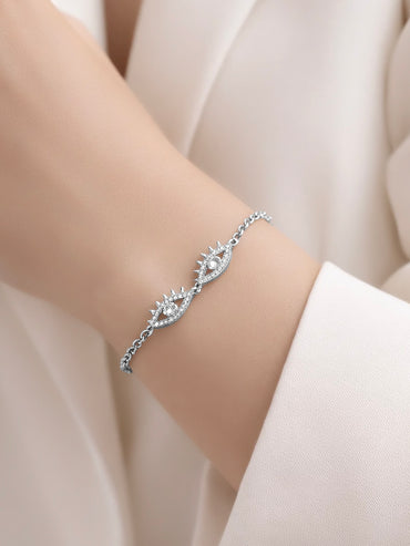 925 Fine  Silver Evil Eye Link Chain Bracelet