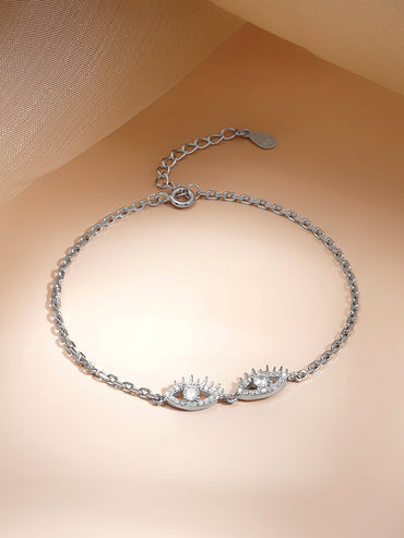 925 Fine  Silver Evil Eye Link Chain Bracelet