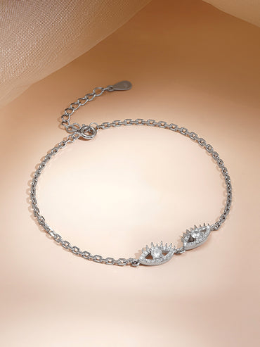 925 Fine  Silver Evil Eye Link Chain Bracelet
