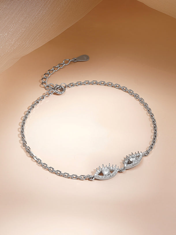 925 Fine  Silver Evil Eye Link Chain Bracelet