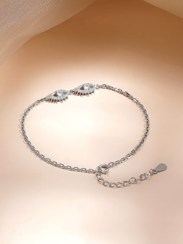 925 Fine  Silver Evil Eye Link Chain Bracelet