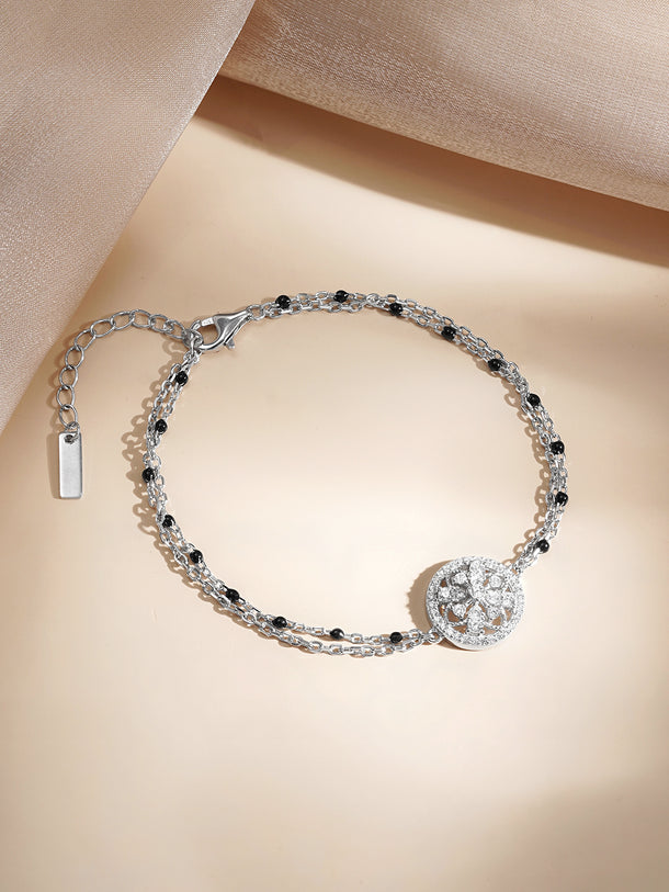 925 Fine  Silver Crystal Medallion Link Bracelet
