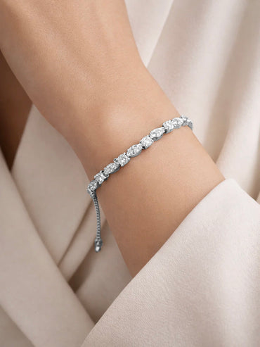 925 Fine  Silver Crystal Adjustable Chain Bracelet