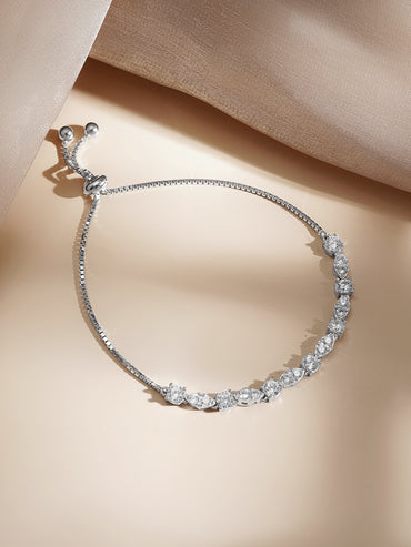 925 Fine  Silver Crystal Adjustable Chain Bracelet