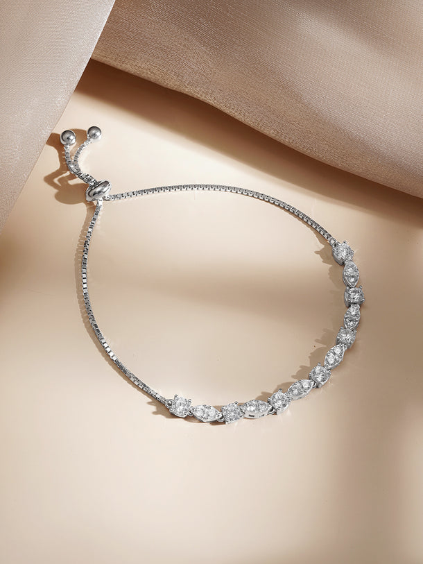 925 Fine  Silver Crystal Adjustable Chain Bracelet