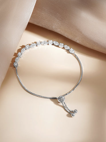 925 Fine  Silver Crystal Adjustable Chain Bracelet