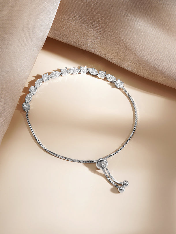 925 Fine  Silver Crystal Adjustable Chain Bracelet