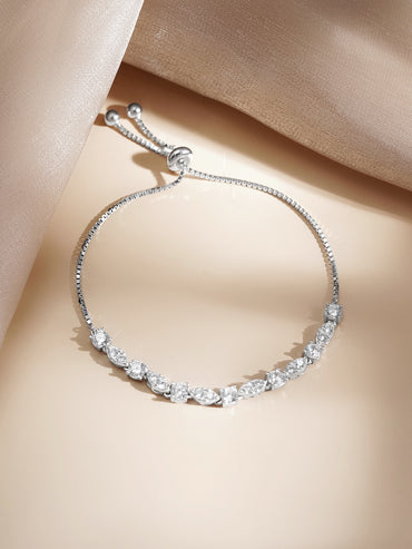 925 Fine  Silver Crystal Adjustable Chain Bracelet