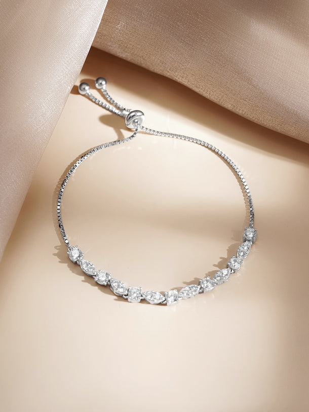 925 Fine  Silver Crystal Adjustable Chain Bracelet