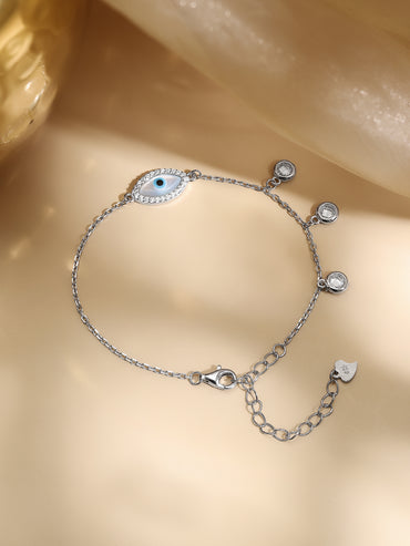 925 Fine Silver Crystal Evil Eye Charm Bracelet