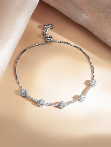 925 Fine Silver Crystal Adjustable Chain Bracelet