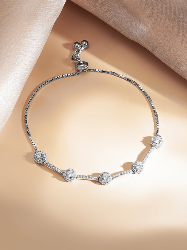 925 Fine Silver Crystal Adjustable Chain Bracelet