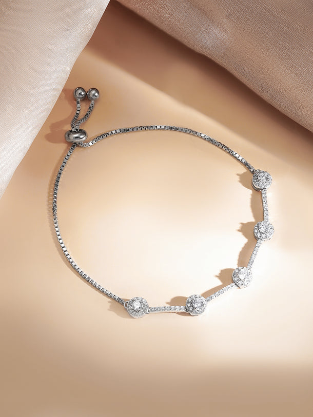 925 Fine Silver Crystal Adjustable Chain Bracelet