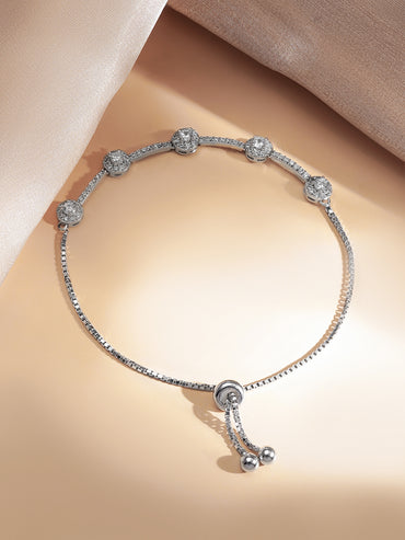925 Fine Silver Crystal Adjustable Chain Bracelet