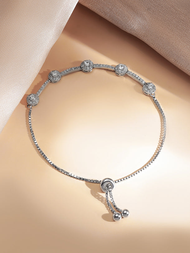 925 Fine Silver Crystal Adjustable Chain Bracelet