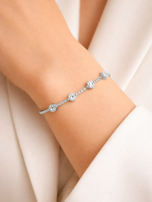 925 Fine Silver Crystal Adjustable Chain Bracelet
