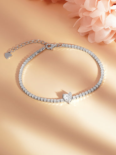 925 Fine Silver Heart Crystal Tennis Bracelet