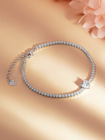 925 Fine Silver Heart Crystal Tennis Bracelet