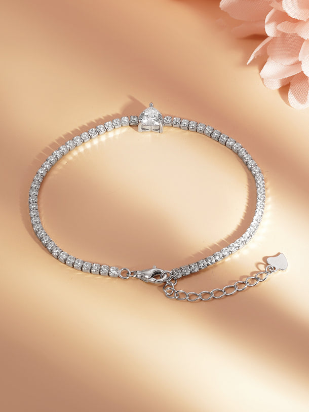 925 Fine Silver Heart Crystal Tennis Bracelet