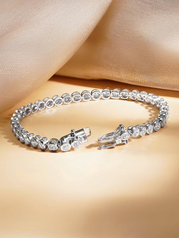 925 Fine Silver American Diamond Tennis Bracelet