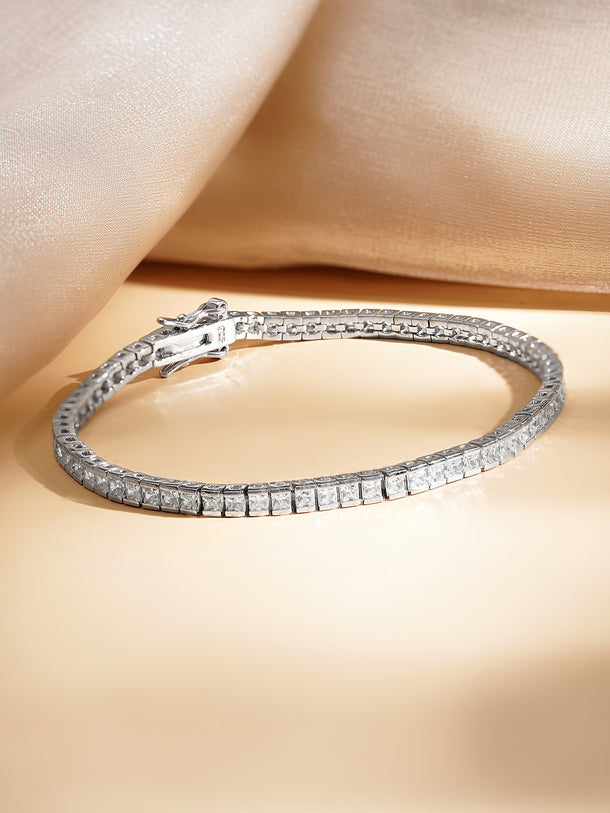 925 Fine Silver American Diamond Tennis Bracelet