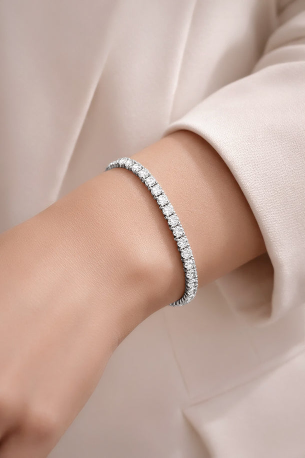 925 Fine Silver American Diamond Tennis Bracelet