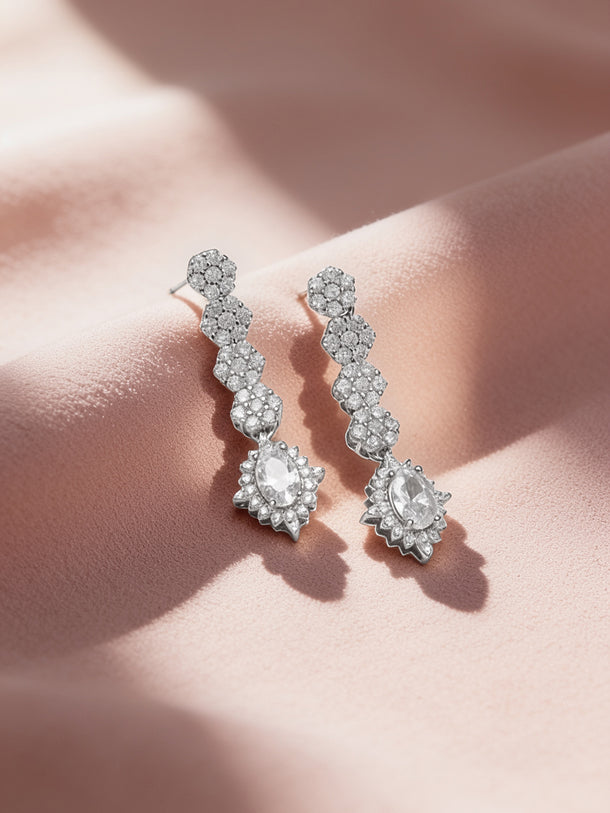 925 Fine Silver Rhodium Plated Dangler Earrings