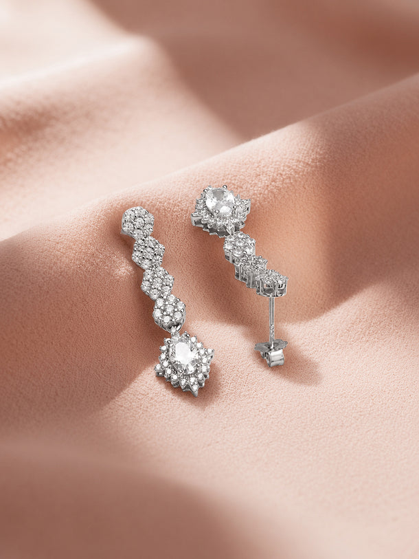 925 Fine Silver Rhodium Plated Dangler Earrings