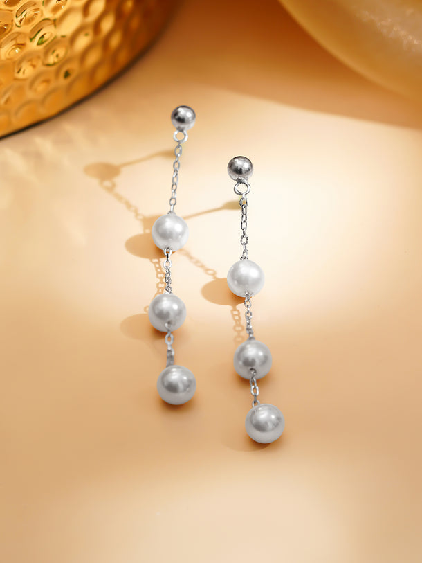 925 Fine Silver Rhodium Plated Freshwater Pearl Drop Earrings