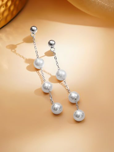 925 Fine Silver Rhodium Plated Freshwater Pearl Drop Earrings