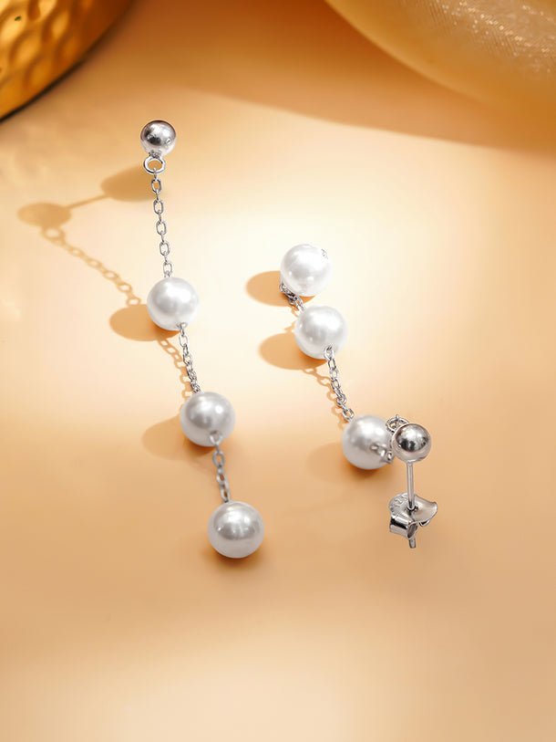 925 Fine Silver Rhodium Plated Freshwater Pearl Drop Earrings
