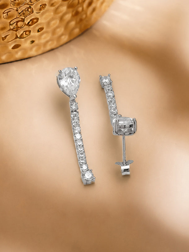 925 Fine Silver Rhodium Plated American Diamond Zirconia Dangler Earrings