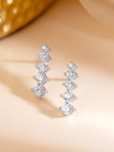 925 Fine Silver Rhodium Plated Cubic Zirconia Linear Stud Earrings