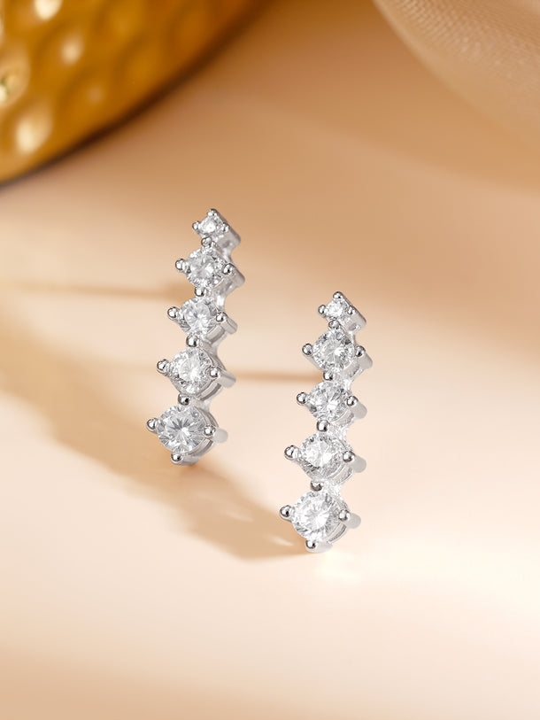 925 Fine Silver Rhodium Plated Cubic Zirconia Linear Stud Earrings